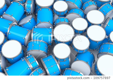 Heap of drums or drumset lying on white background Heap of drums or drumset lying on white background 109757897