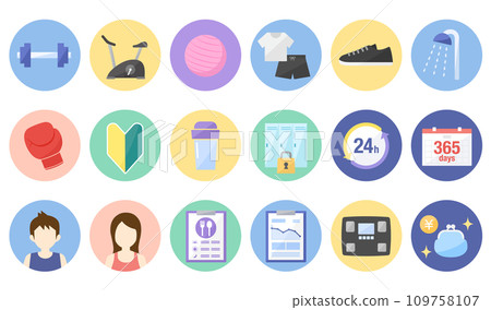 Flat icon set that can be used for gym and fitness related things 109758107