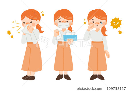 Illustration material of a woman suffering from hay fever Illustration material of a woman suffering from hay fever 109758137