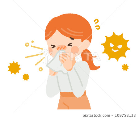 一名婦女因花粉熱而流鼻涕的插畫素材 一名婦女因花粉熱而流鼻涕的插畫素材 109758138