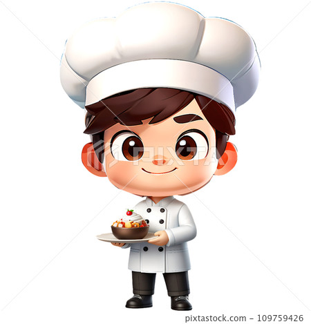 Smiling Chef cartoon character holding foods Smiling Chef cartoon character holding foods 109759426