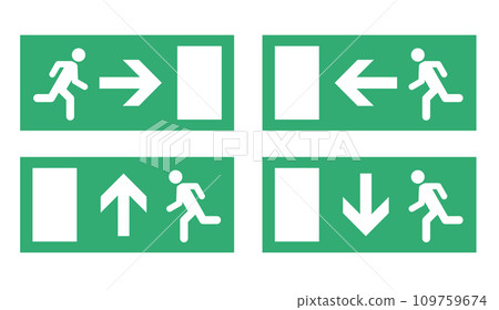 Emergency exit icons, pictograms and signs 109759674