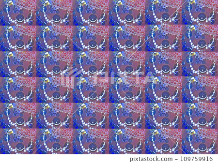 Background image created by the image of soap bubbles dissolved in water. Repeatedly repeating image of soap bubbles on a purple background. 109759916