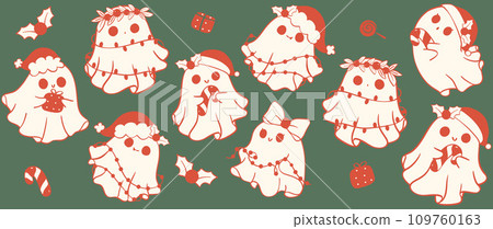 Cute Christmas Glass Can Wrap kawaii ghost Pattern layered printable for 16 oz Libbey isolated on background. Cute Christmas Glass Can Wrap kawaii ghost Pattern layered printable for 16 oz Libbey isolated on background. 109760163