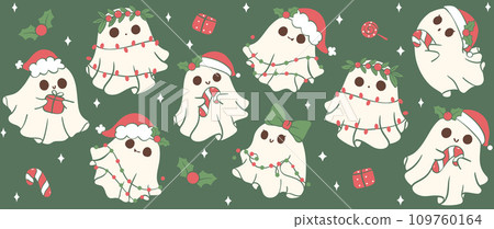 Cute Christmas Glass Can Wrap kawaii Santa ghost Pattern layered printable for 16 oz Libbey isolated on background. Cute Christmas Glass Can Wrap kawaii Santa ghost Pattern layered printable for 16 oz Libbey isolated on background. 109760164