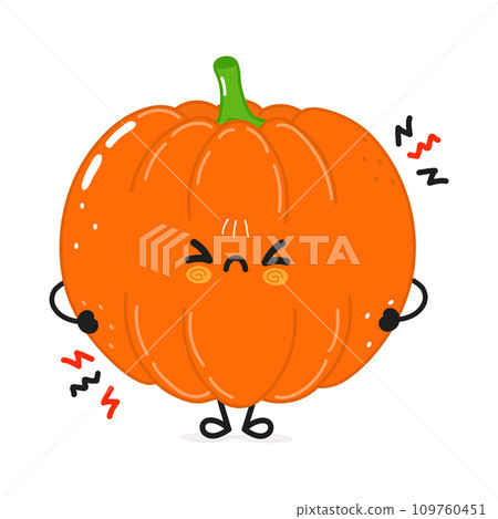 Cute angry Pumpkin character. Vector hand drawn cartoon kawaii character illustration icon. Isolated on white background. Sad Pumpkin character concept Cute angry Pumpkin character. Vector hand drawn cartoon kawaii character illustration icon. Isolated on white background. Sad Pumpkin character concept 109760451