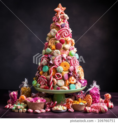 AI-generated content. Christmas tree made from different candy AI-generated content. Christmas tree made from different candy 109760751