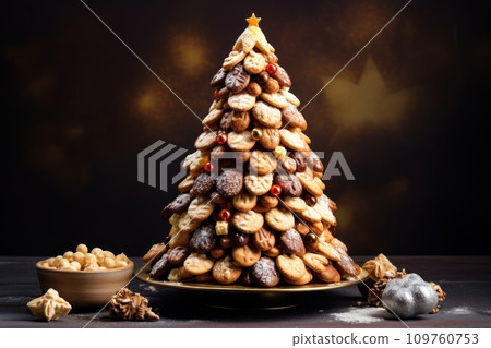 AI-generated content. Christmas tree made from different cookies 109760753