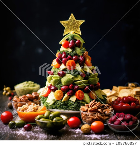 AI-generated content. Christmas tree made from appetizers AI-generated content. Christmas tree made from appetizers 109760857