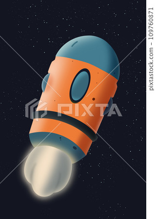 Retro style Cartoon space rocket in cosmos. Retro style Cartoon space rocket in cosmos. 109760871