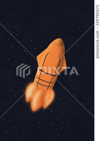Cute retro cartoon space rocket in cosmos. 109760872