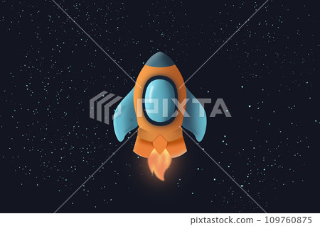 Cute retro cartoon space rocket in cosmos. Cute retro cartoon space rocket in cosmos. 109760875
