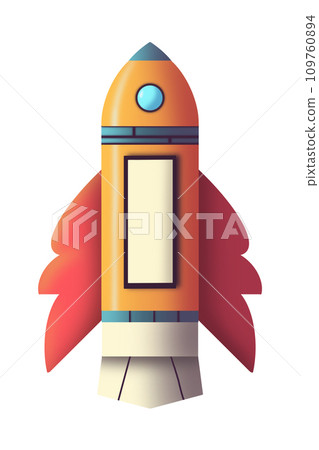 A 3D style illustration of a cartoon retro space rocket. A 3D style illustration of a cartoon retro space rocket. 109760894