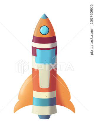 Cartoon 3D space rocket in retro style. Cartoon 3D space rocket in retro style. 109760906