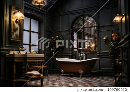AI-generated content. Luxury vintage elegant dark bathroom AI-generated content. Luxury vintage elegant dark bathroom 109760910