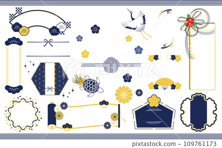 Japanese-style frame set, navy blue, decorated with Japanese materials such as plum blossoms and mizuhiki Japanese-style frame set, navy blue, decorated with Japanese materials such as plum blossoms and mizuhiki 109761173