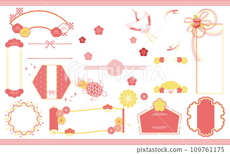 Japanese-style frame set pink decorated with Japanese materials such as plum blossoms and mizuhiki 109761175