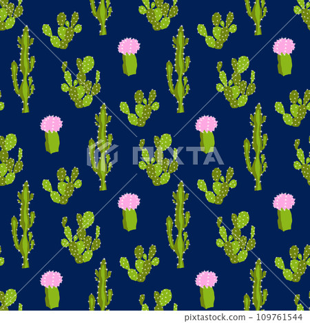 Seamless vector pattern with cactus and flower. Cute succulent cacti background 109761544