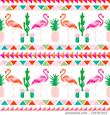 Flamingo bird with tropical cactus and pineapple fruit vector background Flamingo bird with tropical cactus and pineapple fruit vector background 109761935