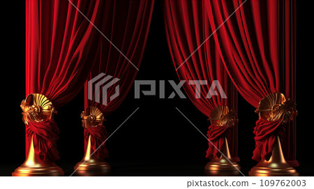 Stage background with luxury golden decorations and red curtains 109762003