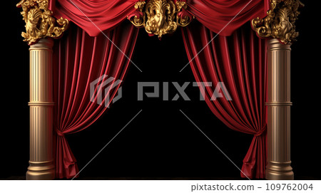 Stage background with luxury golden decorations and red curtains 109762004