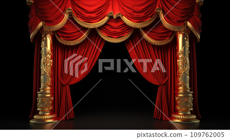 Stage background with luxury golden decorations and red curtains 109762005