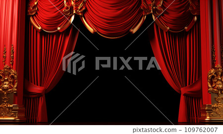 舞台背景豪華金色裝飾和紅色窗簾 109762007
