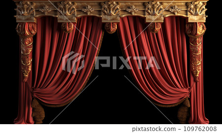 舞台背景豪華金色裝飾和紅色窗簾 109762008