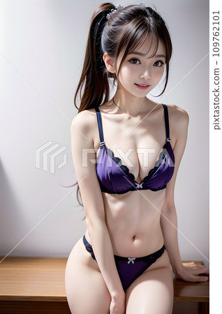 A girl sitting at a desk wearing purple underwear (generated AI) 109762101