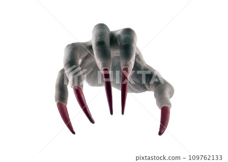 Creepy monster hand with red claws isolated on white background with clipping path Creepy monster hand with red claws isolated on white background with clipping path 109762133