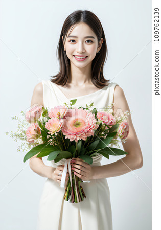 [Female model] Woman with a bouquet of flowers 12: AI-generated image 109762139