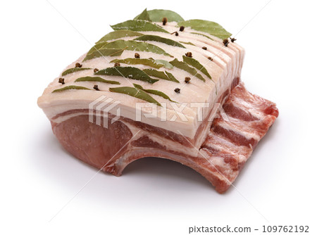 Freskestai (Danish roast pork) before grilling, a classic Christmas dinner 109762192