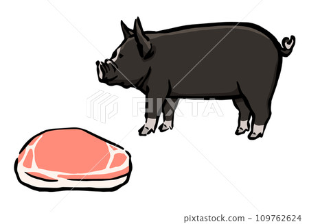 豬肉和黑豬的插圖 109762624