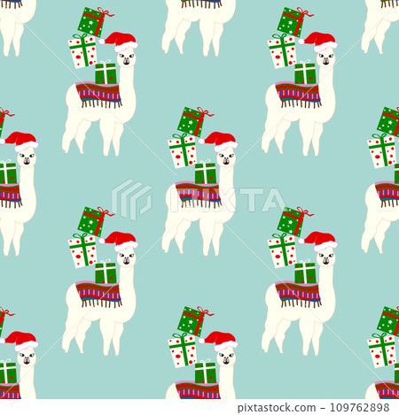 Christmas seamless pattern with cute llamas in hats Christmas seamless pattern with cute llamas in hats 109762898