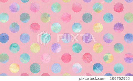 Colorful polka dots on a pale pink background 109762993