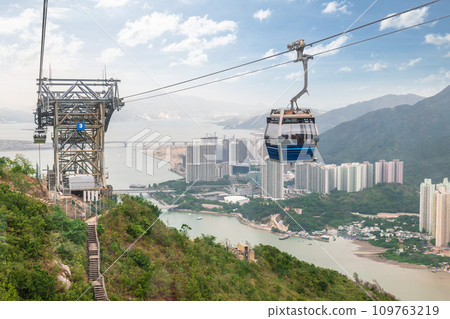Ngong Ping bicable gondola lift on Lantau Island in Hong Kong, China. 109763219
