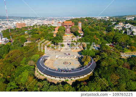 aerial view of giant Buddhist statue in changhua city, taiwan 109763225