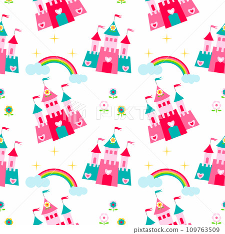 Princess castle seamless pattern with fairy tale, magic background 109763509