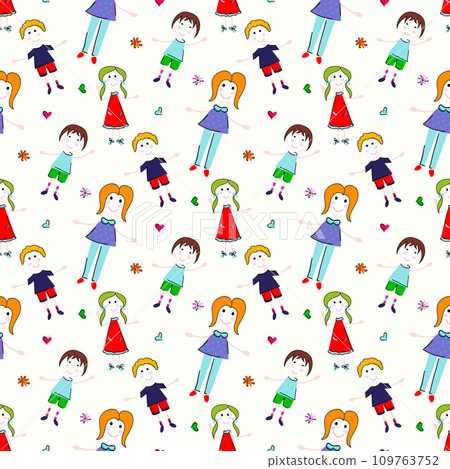 Seamless pattern with mother and children. Mothers day background. 109763752