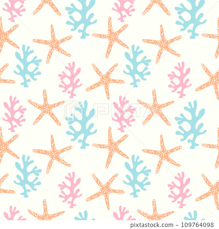 Seamless pattern with coral reef  and starfish. Underwater background. 109764098