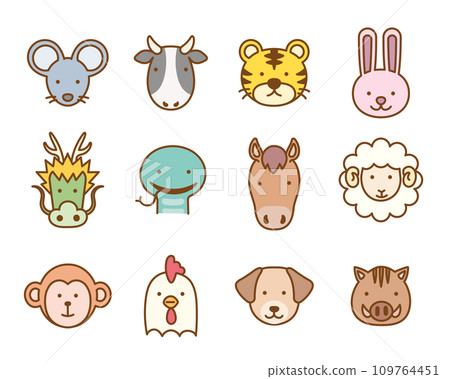 Cute zodiac animal icon set Cute zodiac animal icon set 109764451