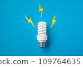 Light bulb with energy lightings on blue background 109764635