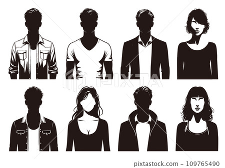 Black and white silhouettes of people set Black and white silhouettes of people set 109765490