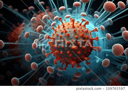 Virus, bacteria, microbe close-up. Macro. Virus outbreak. Medicine, microbiology concept. Biochemical research. Medical background. Scientific article, magazine, banner, poster, brochure presentation Virus, bacteria, microbe close-up. Macro. Virus outbreak. Medicine, microbiology concept. Biochemical research. Medical background. Scientific article, magazine, banner, poster, brochure presentation 109765597