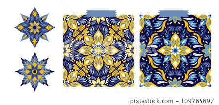 Christmas Folk Art Star Floral Boho Seamless Pattern Vector Set. Swedish Scandinavian Holiday Ornament Collection. Christmas Folk Art Star Floral Boho Seamless Pattern Vector Set. Swedish Scandinavian Holiday Ornament Collection. 109765697