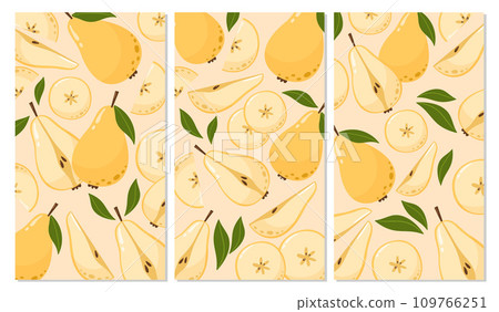 Set of pear backgrounds. Summer fruit vector illustration in cartoon flat style. For banner, poster, flyer, stories 109766251