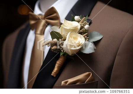 Groom with a boutonniere close-up Groom with a boutonniere close-up 109766351