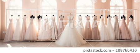 Various wedding dresses in the wedding salon 109766430