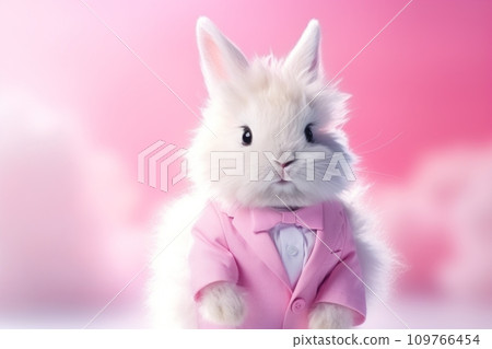 Easter bunny in a suit among pastel Easter eggs 109766454