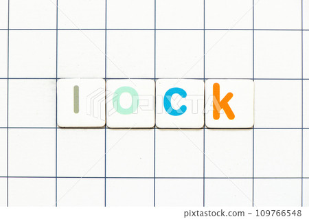 Colorful tile letter in word lock on white grid background Colorful tile letter in word lock on white grid background 109766548